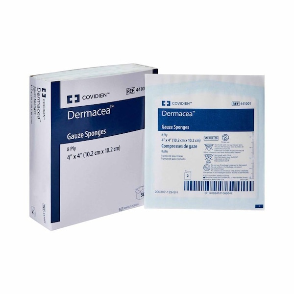 Dermacea Gauze Sponge 4 X 4 Inch, Sterile 8-Ply Square, 50PK 441001 - main